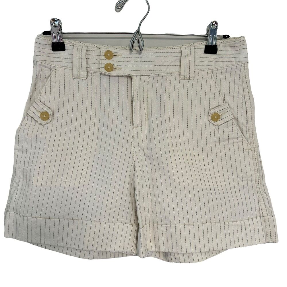 Banana Republic Cream Navy Striped Cotton Linen Blend Shorts Size 4
